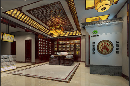 增城古朴典雅的中式茶叶店大堂设计效果图