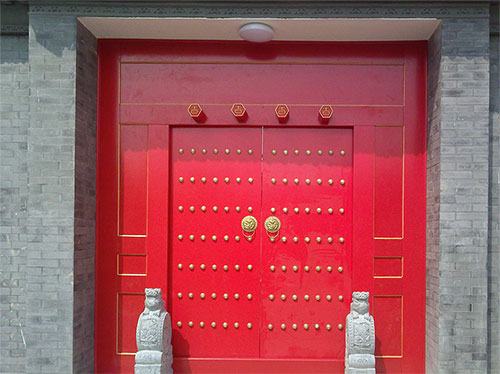 增城中国传统四合院系列朱红色中式木制大门木作